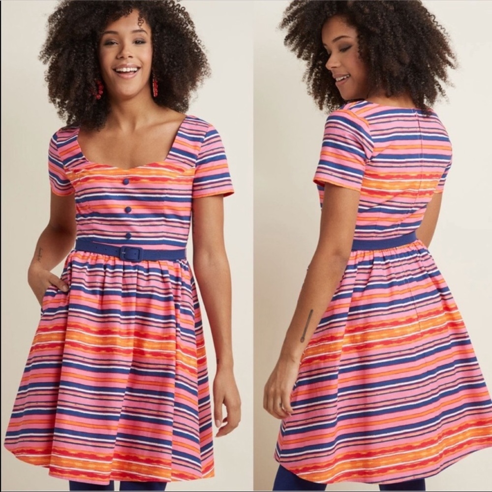 ModCloth Cycling in Seville Pink Striped Dress